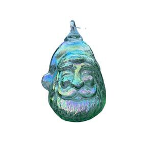 NWT Glass Eye Studio Christmas Ornament Santa Green Iridescent .